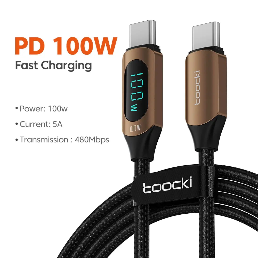 Toocki Type C to Type C Cable 100W PD Fast Charging Charger USB C to USB C Display Cable For Xiaomi POCO F3 Realme Macbook iPad